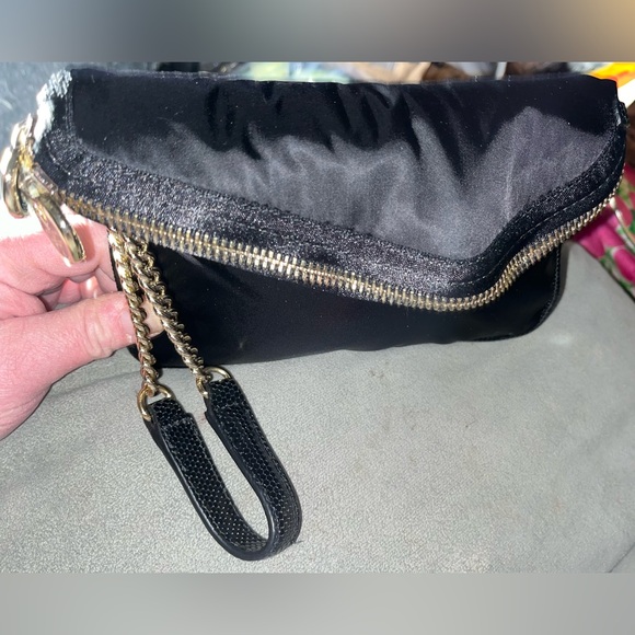 Henri Bendel Black Clutch with Gold Chain